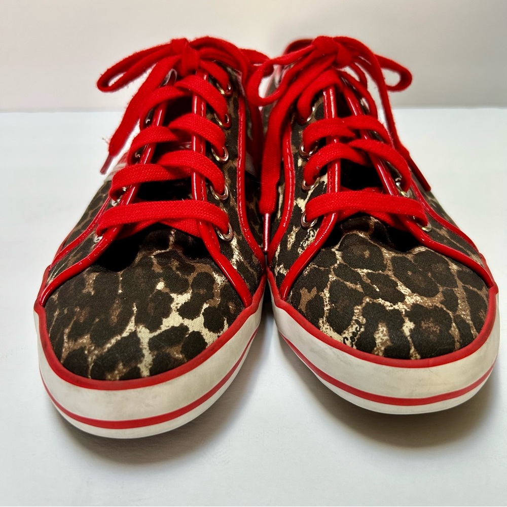 COACH DEJA Canvas Leopard Print Red Trim Sneakers Womens size 9.5M - Picture 3 of 9